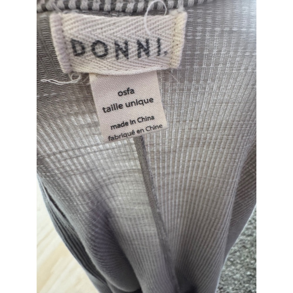 Donni Striped Rib Cardigan Grey White Open Front Pocket OSFA Lightweight Knit - Picture 5 of 7